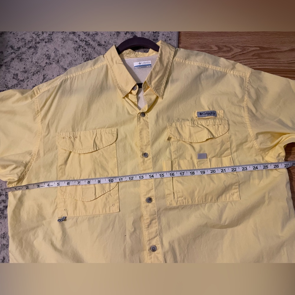 Columbia PFG Fishing Shirt XL Yellow Vented 100% Cotton Button Up - Picture 3 of 5